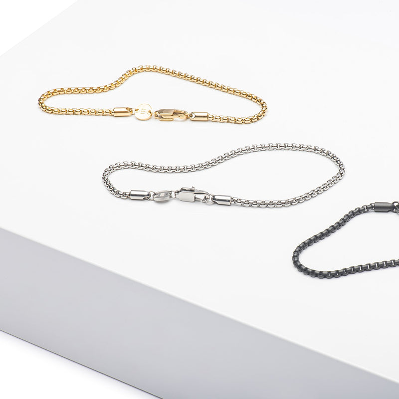Men's Bracelets - The Rounded Box Chain Bracelet - Gold 7 inches 7.5 inches 8 inches